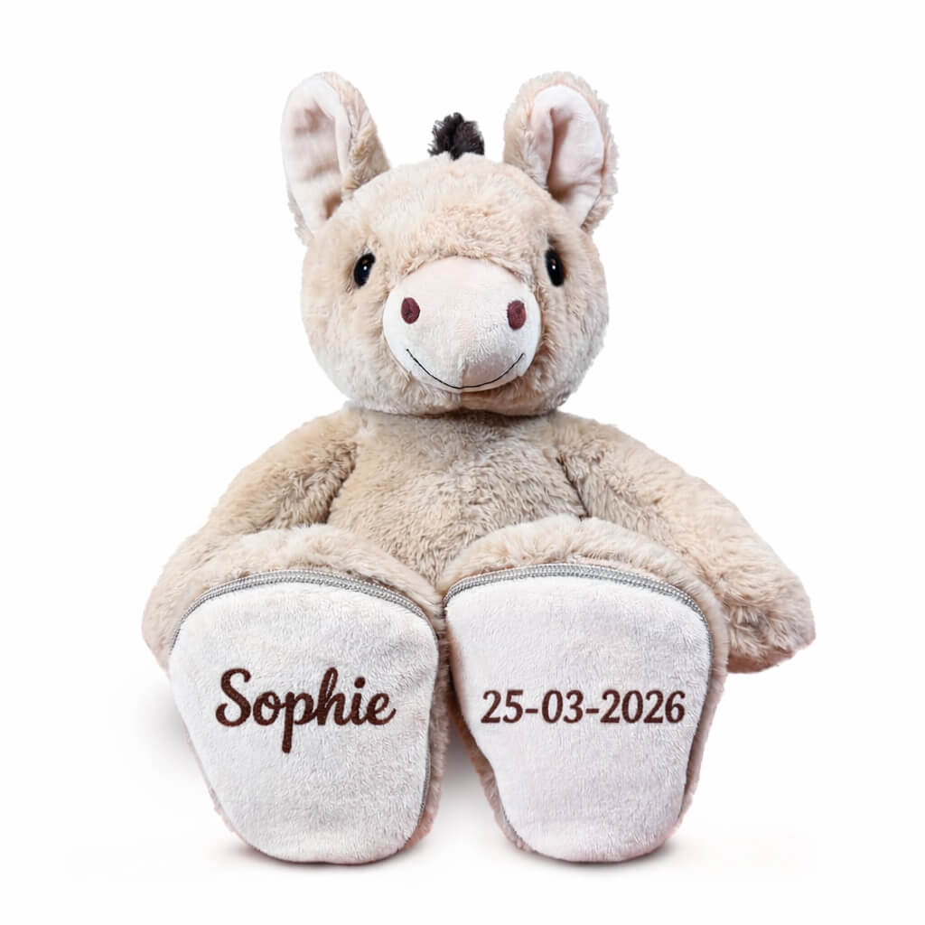 Grote paarden knuffel met geborduurde naam en geboortedatum - 45cm